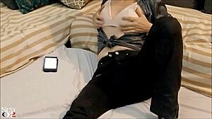 french amateur in leather and satin gets deepthroat