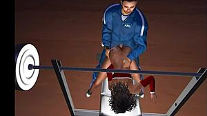 Watch as she's groped on the inclined bench in this cartoon scene.