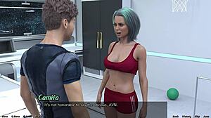 stranded in space, playing basketball against a femdom mistress with huge boobs and monster cock