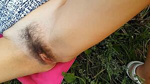 Amateur gets intensely fucked by huge wooden dildo, ending with tons of cum on legs.