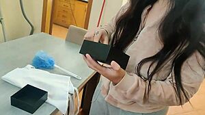 Maid in glasses enjoys anal play.