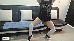 Lonely Woman In Pantyhose Lingerie Fingers Herself!