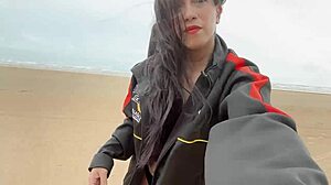 sexy shemale masturbates monster cock outdoors in public