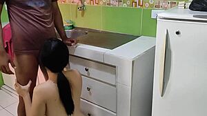 Servant Begs for Towel Removal in Kitchen, Wants Fucked Like Slut While Cuckolded Wife Away