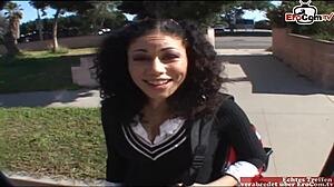 18yo latina teen with natural tits pick up at the street for car sex