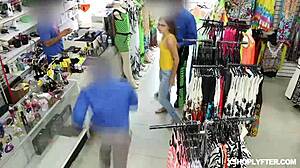 Lp officer stretches ornella morgan's pussy wide in the shop