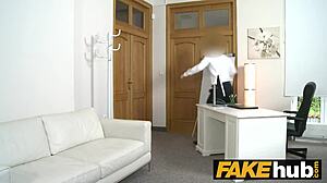 Fake agent german girl with tattoos and natural body on casting couch