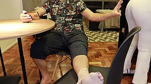 I love my huge latina ass in white leggings, showing tan lines and natural tits