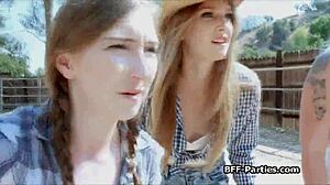 Cowgirls spinning on farmer's throbbing cock