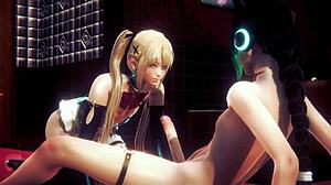 Yaoi femboy Mizu gets blowjob and chair sitting bareback creampie from monster cock