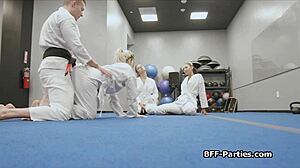 Horny Teen 18+S Engage In Foursome Fucking During Martial Arts Training