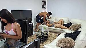 Mature Latina BBW Masturbates with Stepsons Nearby