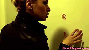 Glamcore latex lesbians toy each other closeup