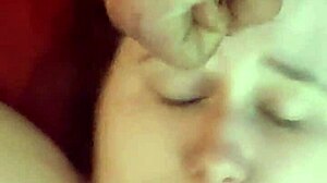 Amateur receives a surprising cumshot on her face.