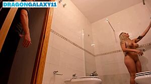 Sexy busty blonde mom fucked in the bathroom by stepson