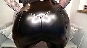 camgirl nina rips off leather in sexy striptease 😈