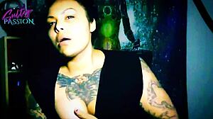 sexy latina strips lingerie, rips clothes in tattooed flashing compilation