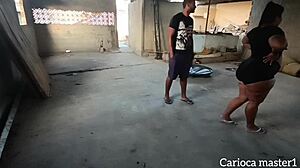 Safada paid the worker with steamy sex. Her chubby brunette body took big black cock.