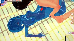 Slimegirl engages in 3d hentai pool scene