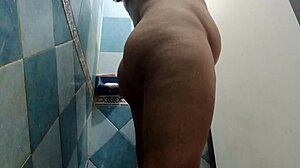 Curvy Mexican Karmica showers in voyeur compilation of her chubby body
