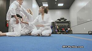 Horny Teen 18+S Engage In Foursome Fucking During Martial Arts Training