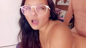 Latina brunette babysitter gets doggystyle fucked by nerd student