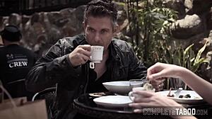 Kinky teen stepdaughter gets wild, taking two cocks in a spitroast frenzy