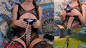 Playing Computer Games In Sexy Black Lingerie While Husband Plays With Boobs