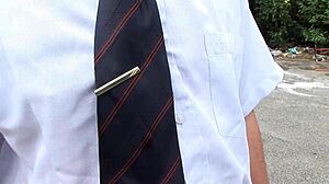 Two bisexual guys share cute brunette passionately