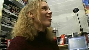 Blonde teen 18+ with small tits feels extreme loneliness at office work.