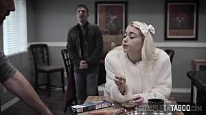 Kinky teen stepdaughter gets wild, taking two cocks in a spitroast frenzy