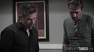 Kinky teen stepdaughter gets wild, taking two cocks in a spitroast frenzy