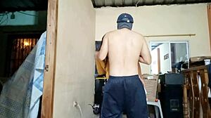 Athletic Man Fucks Housewife In Shorts At Night When Bosses Aren't Here!