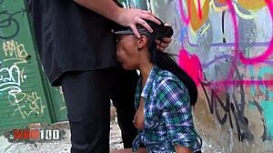 Latina brunette feels intense pleasure as police officer fucks her ass outdoors