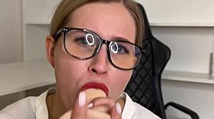 a sexy secretary flirts and masturbates with toys while talking dirty