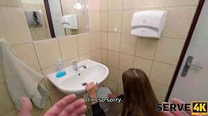 serve4k my cumappance european shaved riding cowgirl sex in toilet