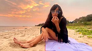 Sexy Beauty Girl Chases Sunsets On Beach