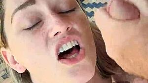 Dirty talking blonde hotwife blowjob ends in facial