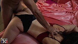 European Amateur In Satin Lingerie Gets Doggystyle Deepthroat And Ball Licking