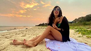 Sexy Beauty Girl Chases Sunsets On Beach