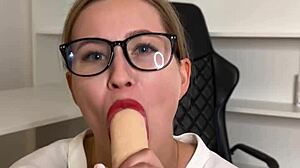 a sexy secretary flirts and masturbates with toys while talking dirty