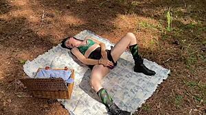 I make picnics fun with toys and dildo for solo orgasm outdoors.