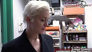 german curvy blonde with short hair enjoys intimate encounter