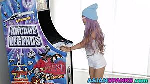 Asian gamer teen fucks monster cock hard!