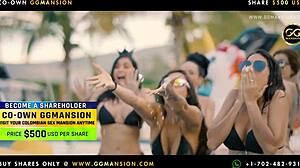 brunette and blonde latinas enjoy dildo fucking in lesbian scene