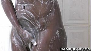 Natural Ebony Boobs Exposed in Homemade Shower Bathing Scene