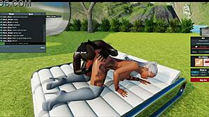 the blonde babe is addicted to that big black cock. she rides the handsome bull hard in the bedroom.