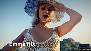 Petite blonde Emma Hix shows amazing ass posing outdoors for Playboy