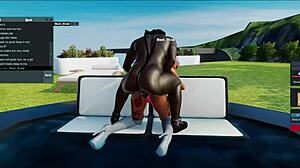 the blonde babe is addicted to that big black cock. she rides the handsome bull hard in the bedroom.