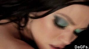 Brunette slut in clothes on sofa for hardcore fucking and blowjob cumshot.